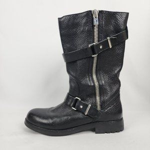 Coach Black Pebbled Leather Moto Boots Size 10
